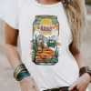 Summer Vintage Graphic Here's Where Denim Rides A Cactus Round Neck Pullover T-Shirt