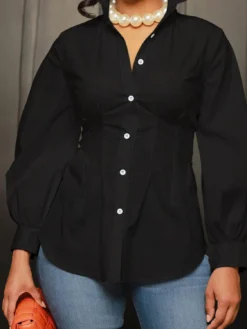 Sexy Slim Solid Color Button Shirt Top