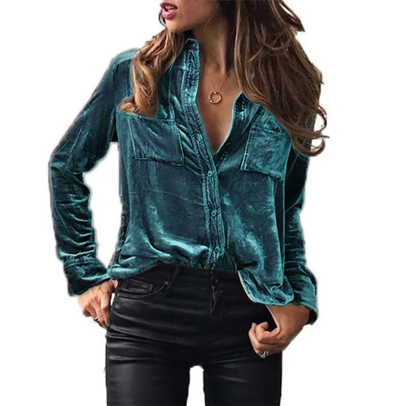 Spring Autumn Pocket Shirt Top Solid Color Chic Long Sleeve Single Breasted Shirt Women - Image 9