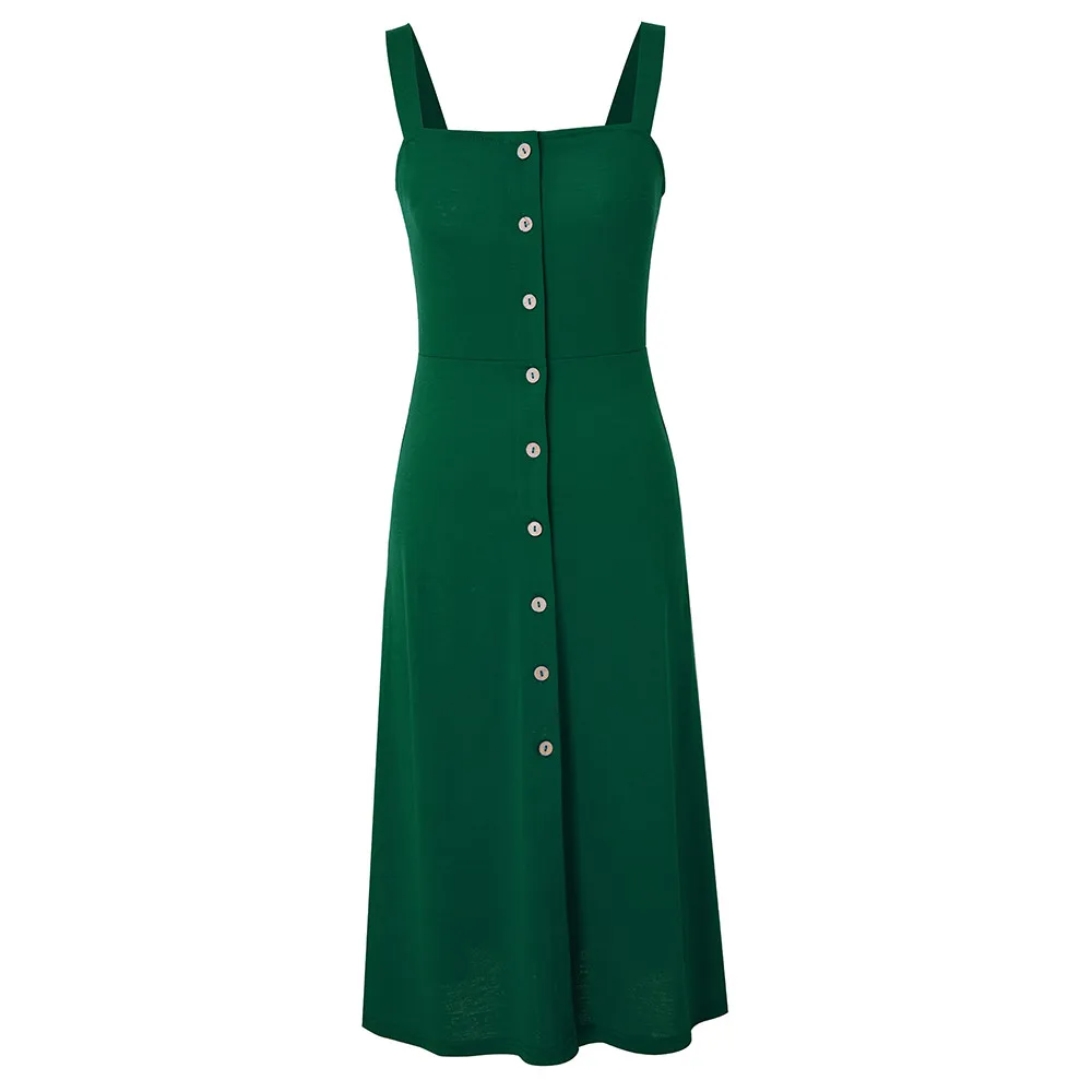 Chic Elegant Fashion Patchwork Button Solid Strap Midi Dress - Image 16