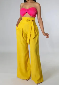Women Spring High Waisted Casual Wide Leg Pants