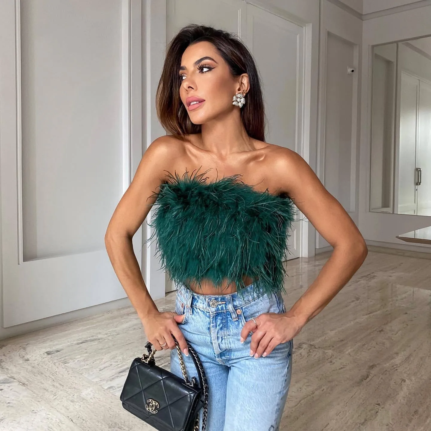 Spring And Summer Fashion Fluffy Fluffy Strapless Top