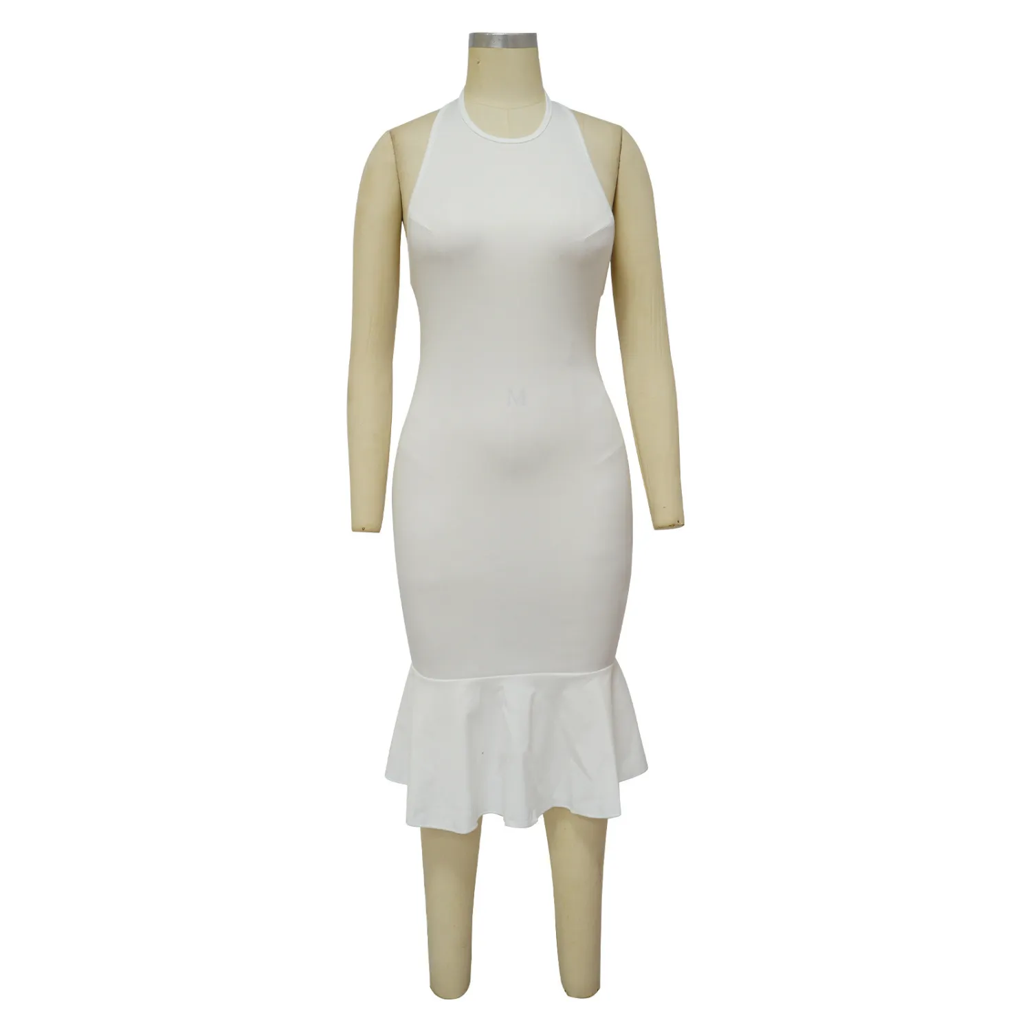 Women's Solid Color Halter Neck Bodycon Mermaid Party Dress - Image 12