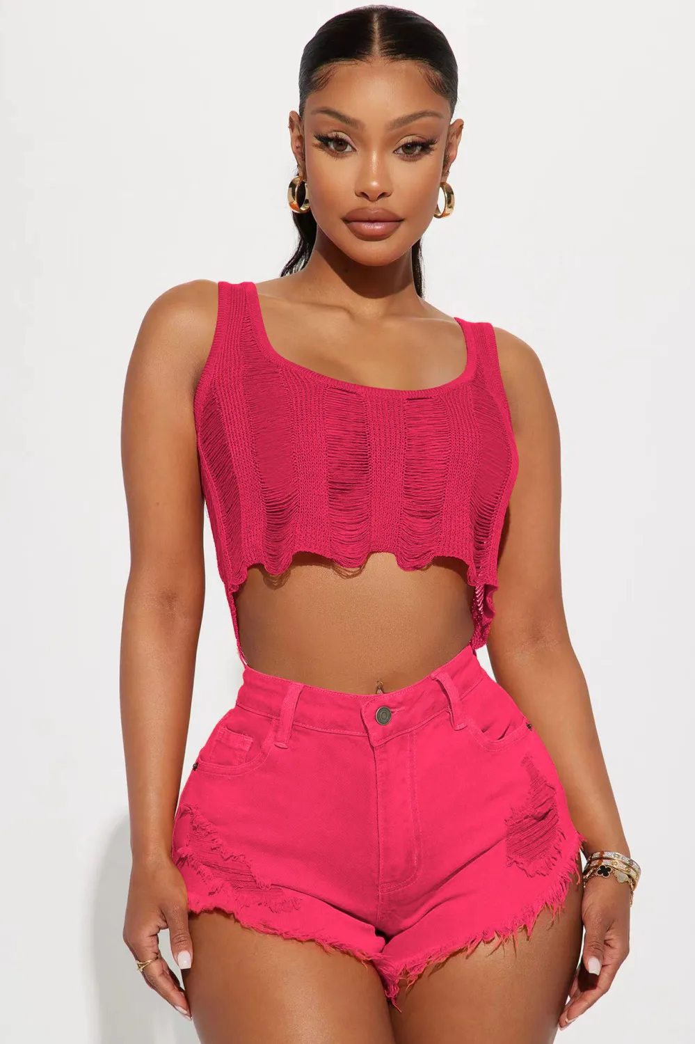 Ladies Fashion Casual Ripped Raw Denim Shorts - Image 2