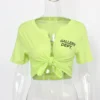 Women'S Solid Color Half Sleeve Print Crop Slim Fashion Sexy Half Open Collar T-Shirt