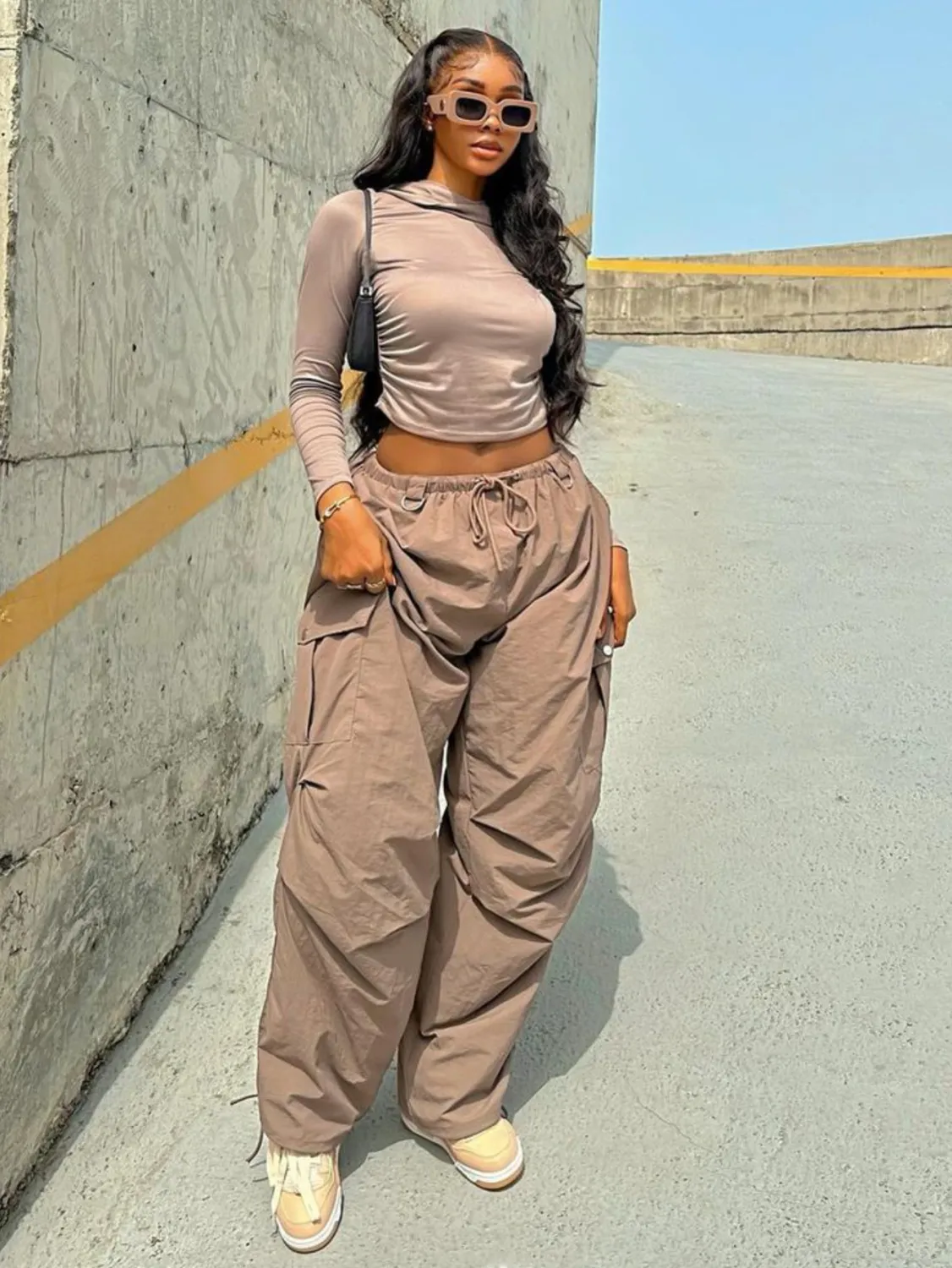 Women's Hooded Top Autumn And Winter Casual Solid Color Long Sleeve Crop T-Shirt For Women - Image 6