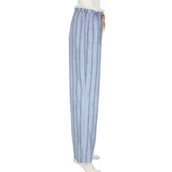 Women Summer Multi-Color Striped Lace Up Loose Wide Leg Pants