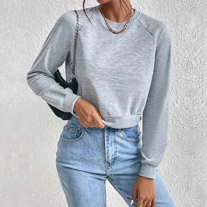 Casual Track Top Cropped Crop Round Neck Hoodies - Image 10