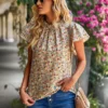Spring Summer Women'S Loose Casual Top Floral Round Neck Shirt