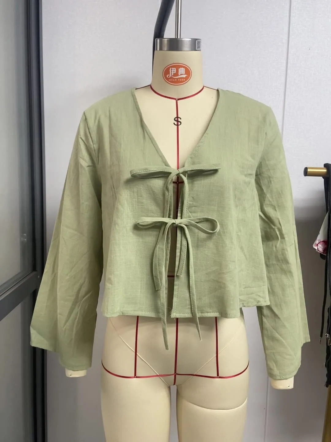 Women's Deep V Bell Bottom Sleeve Lace-Up Tops - Image 4