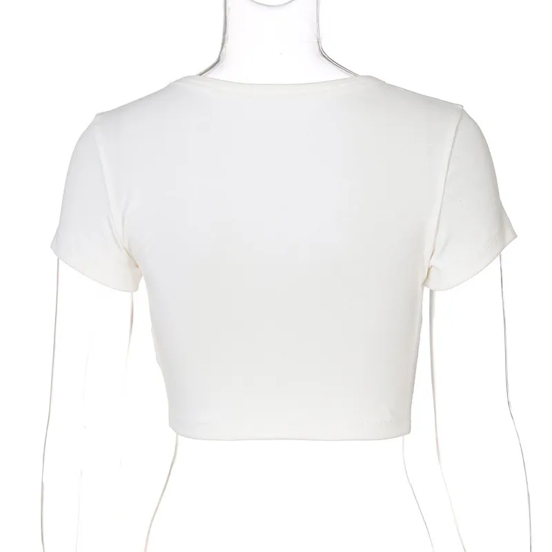 Women Round Neck Letter Printed Crop T-Shirt - Image 5