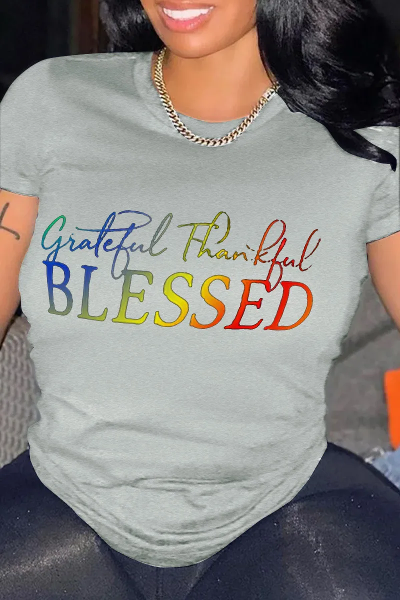 Fashion Letter Print Loose Short Sleeve Simple Round Neck Pullover Print Top T-Shirt - Image 12