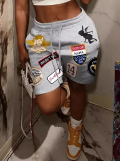 Womens Print Casual Sport Drawstring Shorts