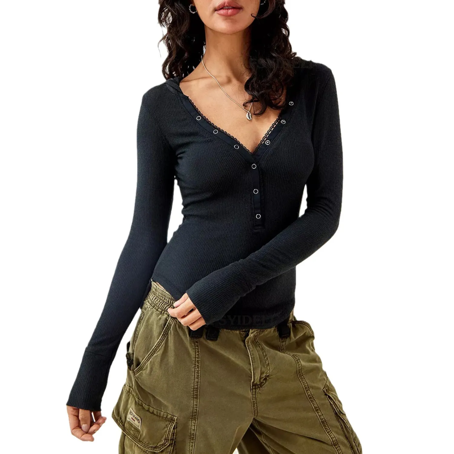 Women Solid Long Sleeve Single Breasted Hooded T-Shirt - Image 9