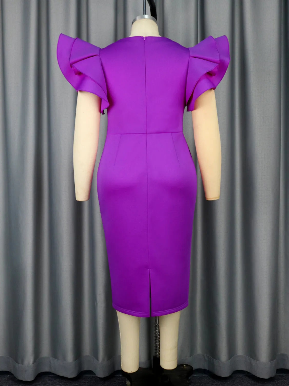 Women Spring Studded V Neck Elegant Party Ruffle Sleeve Dress - Image 3