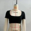 Women'S Summer Square Neck Crop T-Shirt Sexy Slim Street Style Short Sleeve Women Top