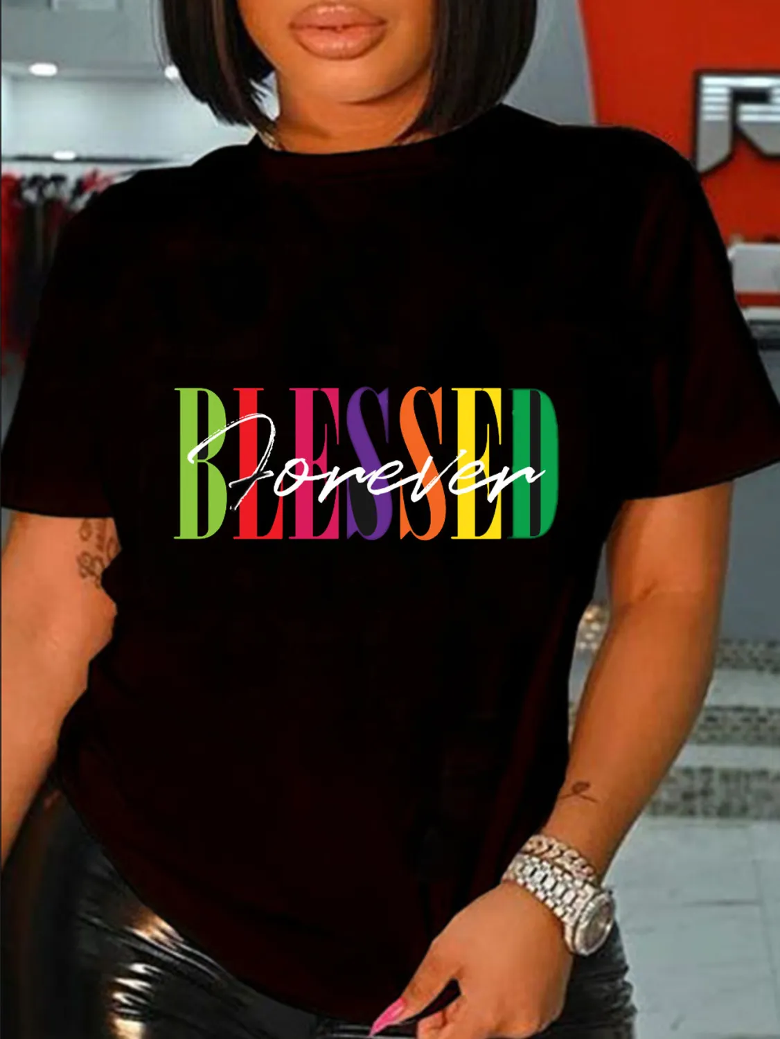 Women's Casual Style Short Sleeve Top Letter Print T-Shirt - Image 7