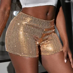 Women Casual Stretch Sequin Shorts