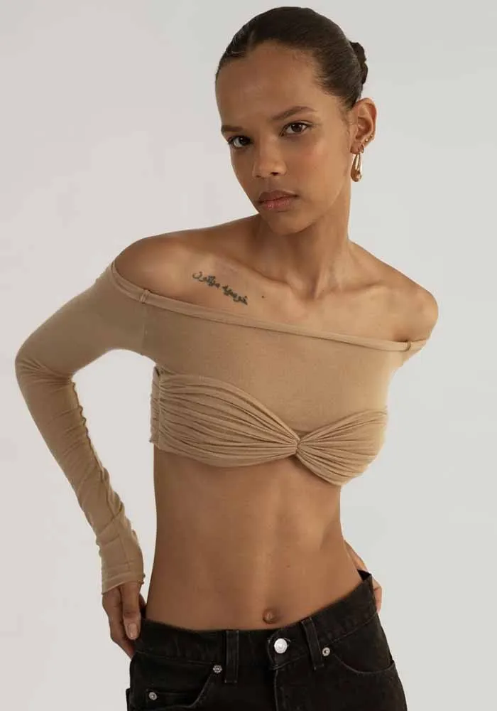 Spring Summer Women'S Off Shoulder See-Through Long Sleeve Cropped Top - Image 17