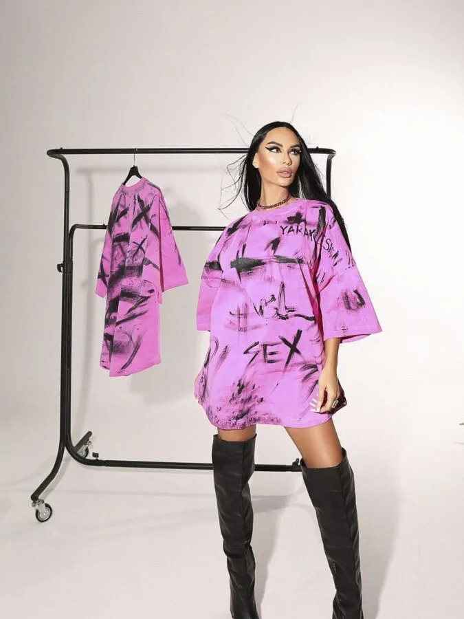 Long Printed Oversize Half-Sleeve T-Shirt Trendy Spring And Summer Fashionable Top Outdoor Wear - Image 7