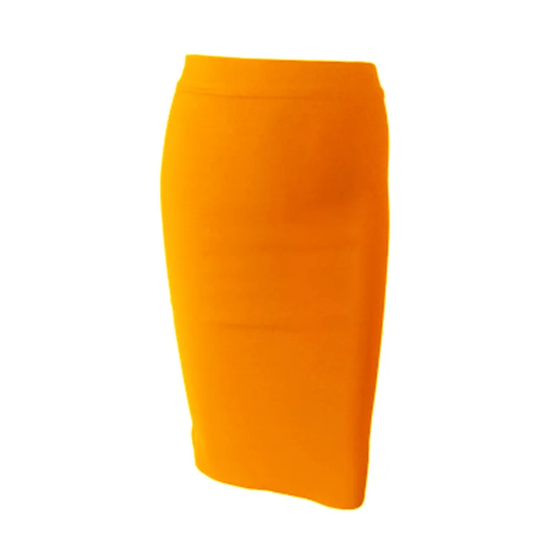Ladies Fashion Elegant Solid Color Knee Length High Waist Elastic Bodycon Skirt - Image 13