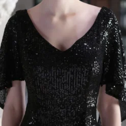 Summer Occassional Formal Black Sequin Irregular Short Cocktail Dress