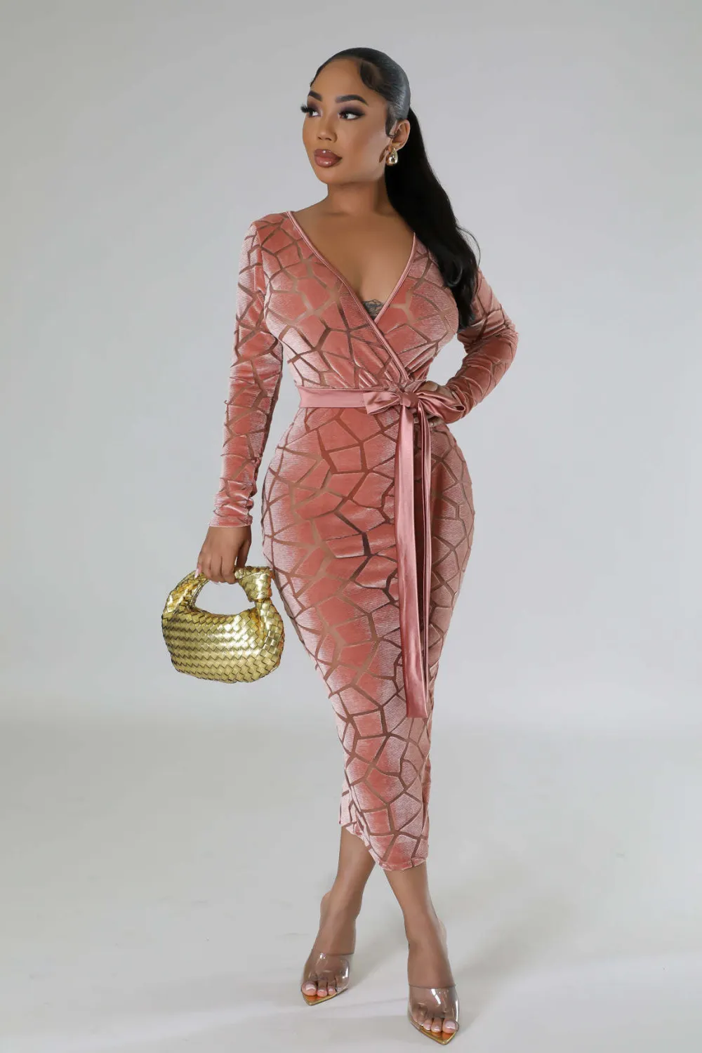 Women's Flocked Long Sleeve V-Neck Nightclub Dress - Image 9