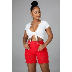 Sexy High Waist Ripped Cut-Out Stretch Denim Shorts