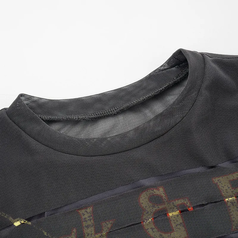 Women Printed Long Sleeve Sexy See-Through Crop Top - Image 11