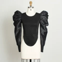 Spring T-Shirt Women's Tight Fitting Long Sleeve Puff Sleeve Basic Top