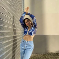 Spring And Summer Sexy Print Long Sleeve Crop Top