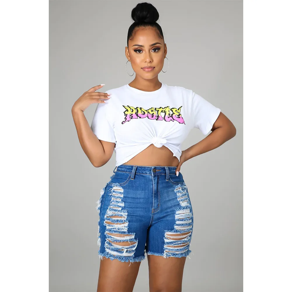 Sexy High Waist Ripped Cut-Out Stretch Denim Shorts - Image 12