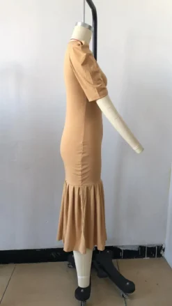 Women's Spring And Summer Short-sleeved Round Neck Wrap Hip Skirt Pleated Mid-length Dress