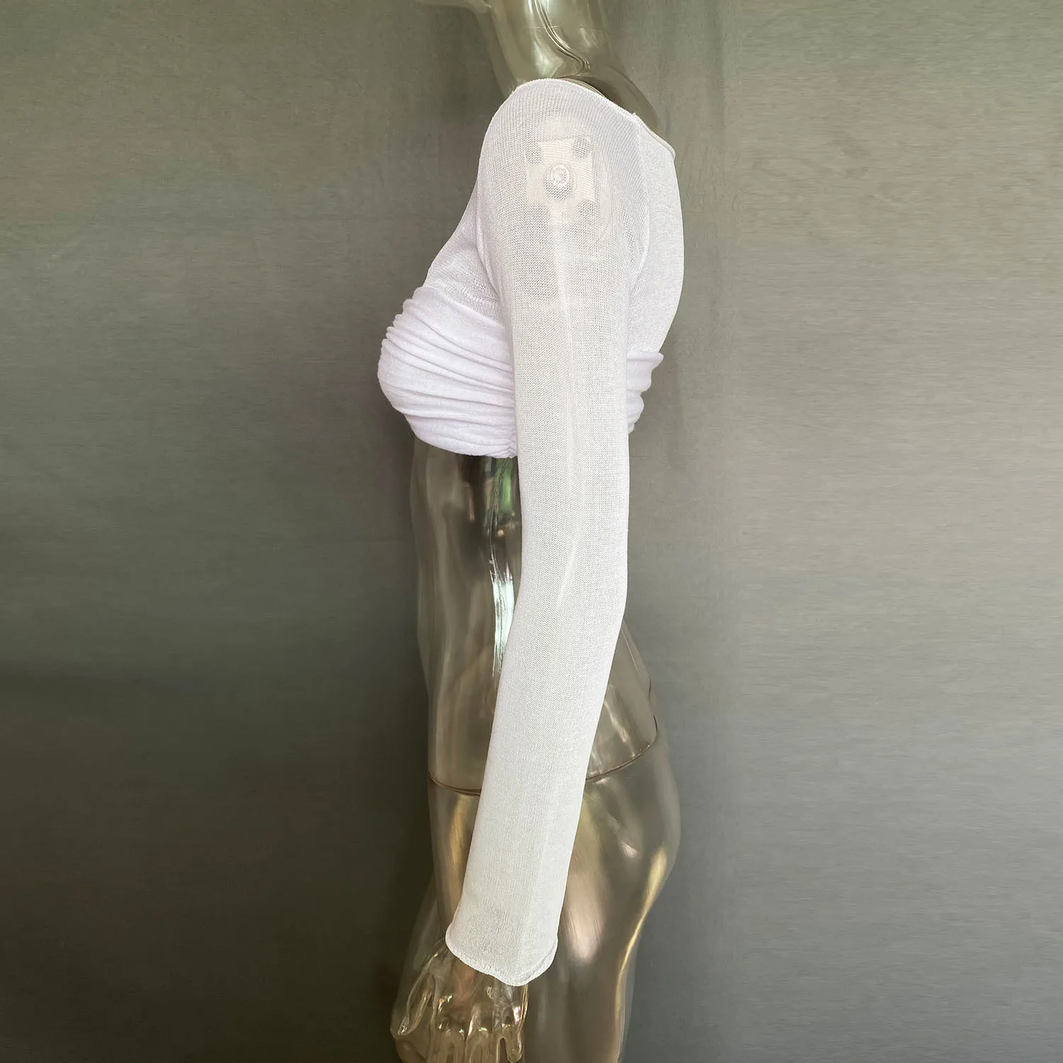 Spring Summer Women'S Off Shoulder See-Through Long Sleeve Cropped Top - Image 4