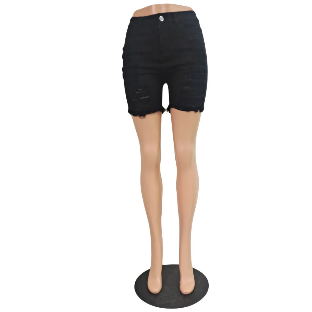 Sexy High Waist Ripped Cut-Out Stretch Denim Shorts - Image 3