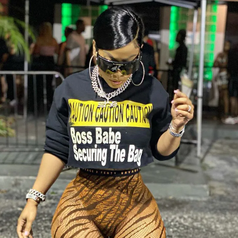 Women's Fall Fashion Round Neck Style Print Casual Street Hoodies T-Shirt - Image 9