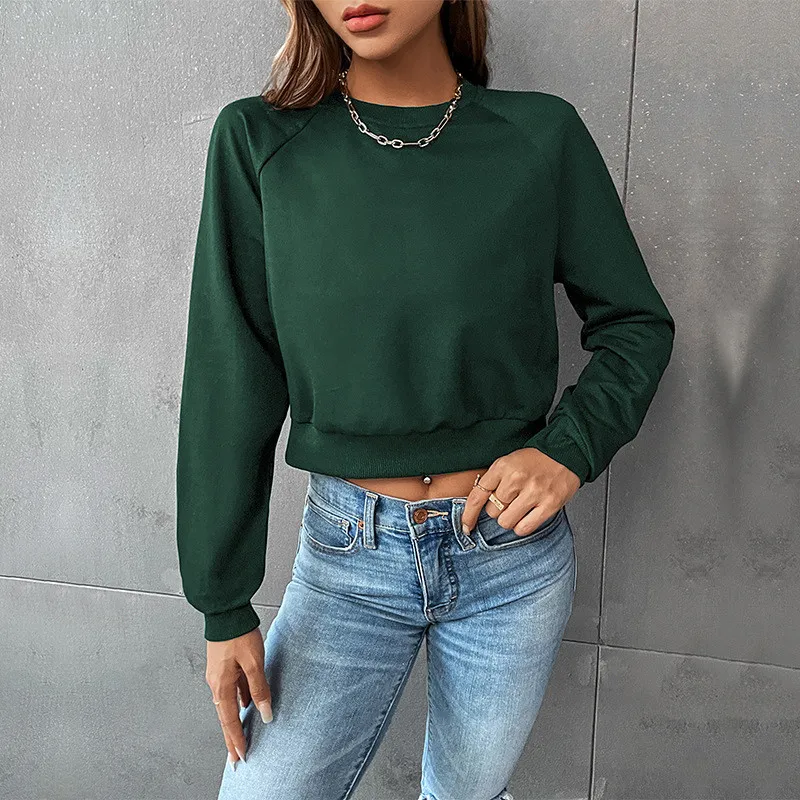Casual Track Top Cropped Crop Round Neck Hoodies - Image 14