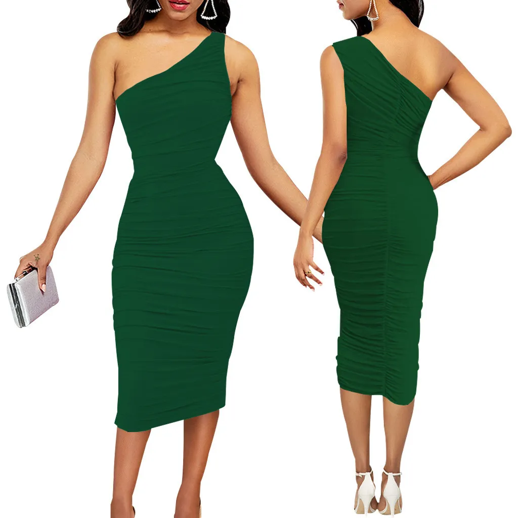 Women Sexy Solid One Shoulder Dress - Image 8