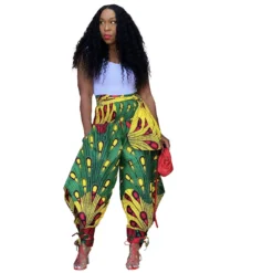 Women's Pants Print Wide-Leg Pants Belted Casual Pants