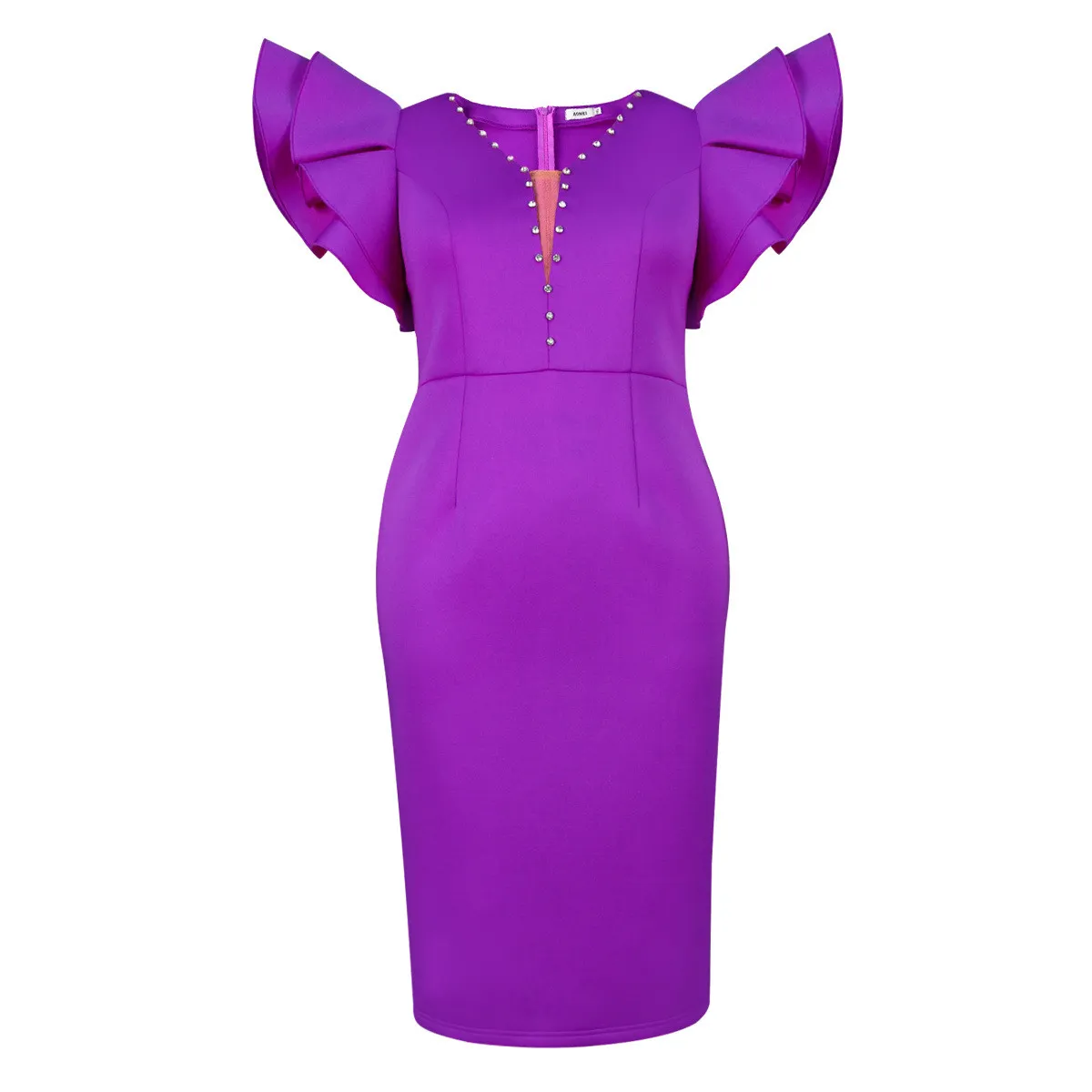 Women Spring Studded V Neck Elegant Party Ruffle Sleeve Dress - Image 5
