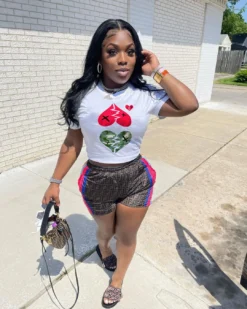 Women's Fashion Summer Graffiti Print Solid Color All-match T-shirt