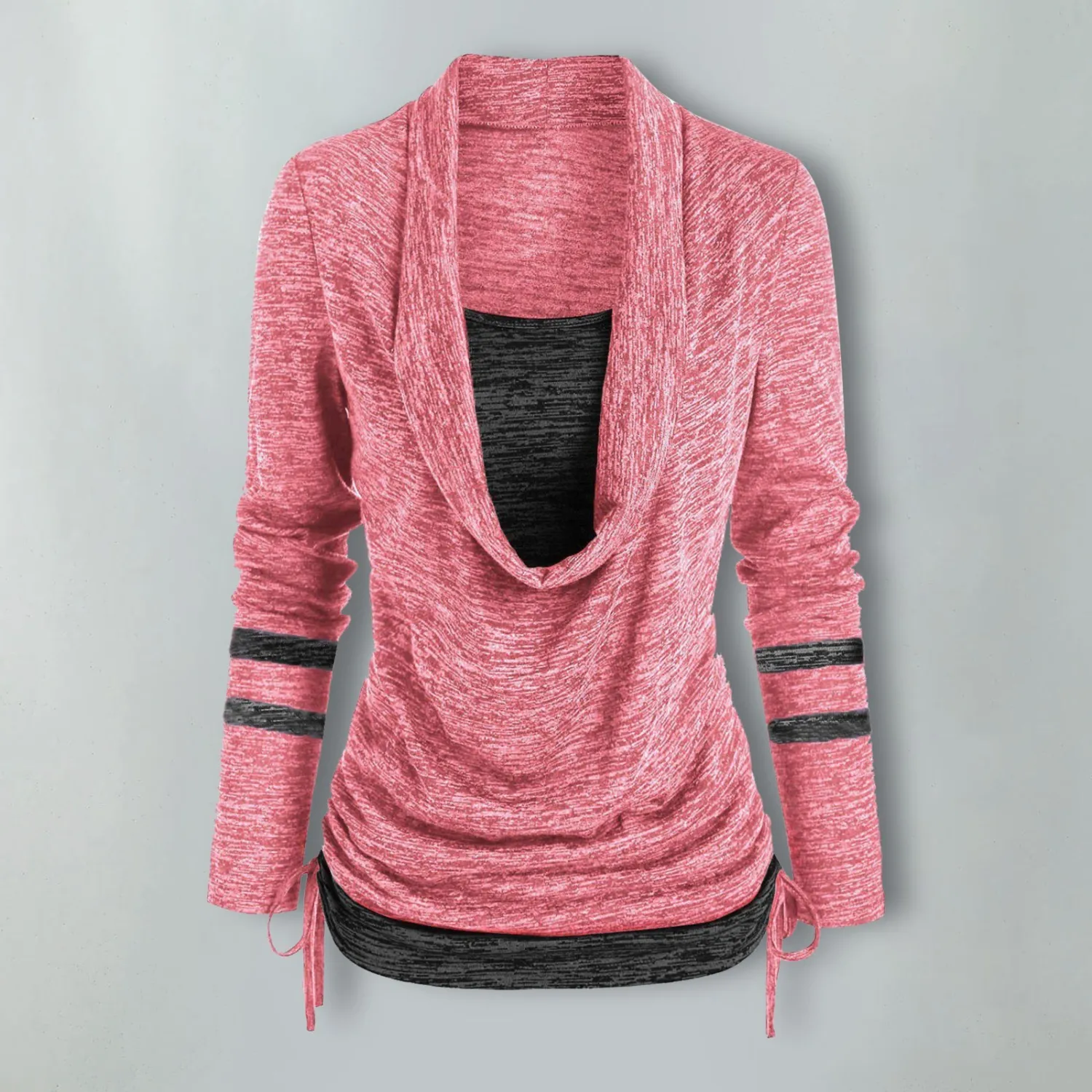 Women Leopard Patchwork Long Sleeve Loose Pleated Top - Image 16