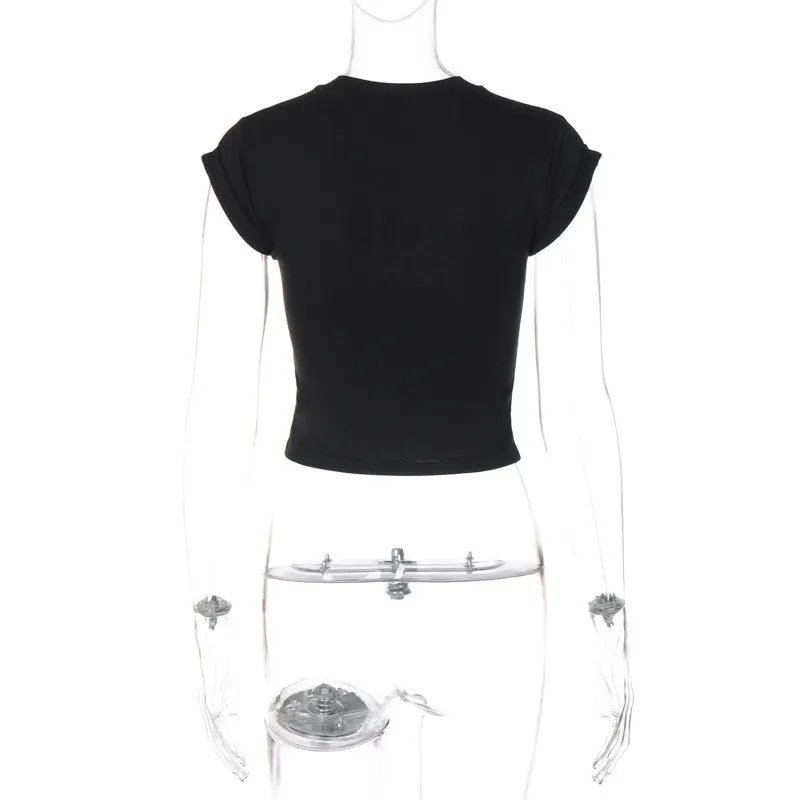 Women Spring Sleeveless Letter Print Crop T-Shirt Top - Image 2