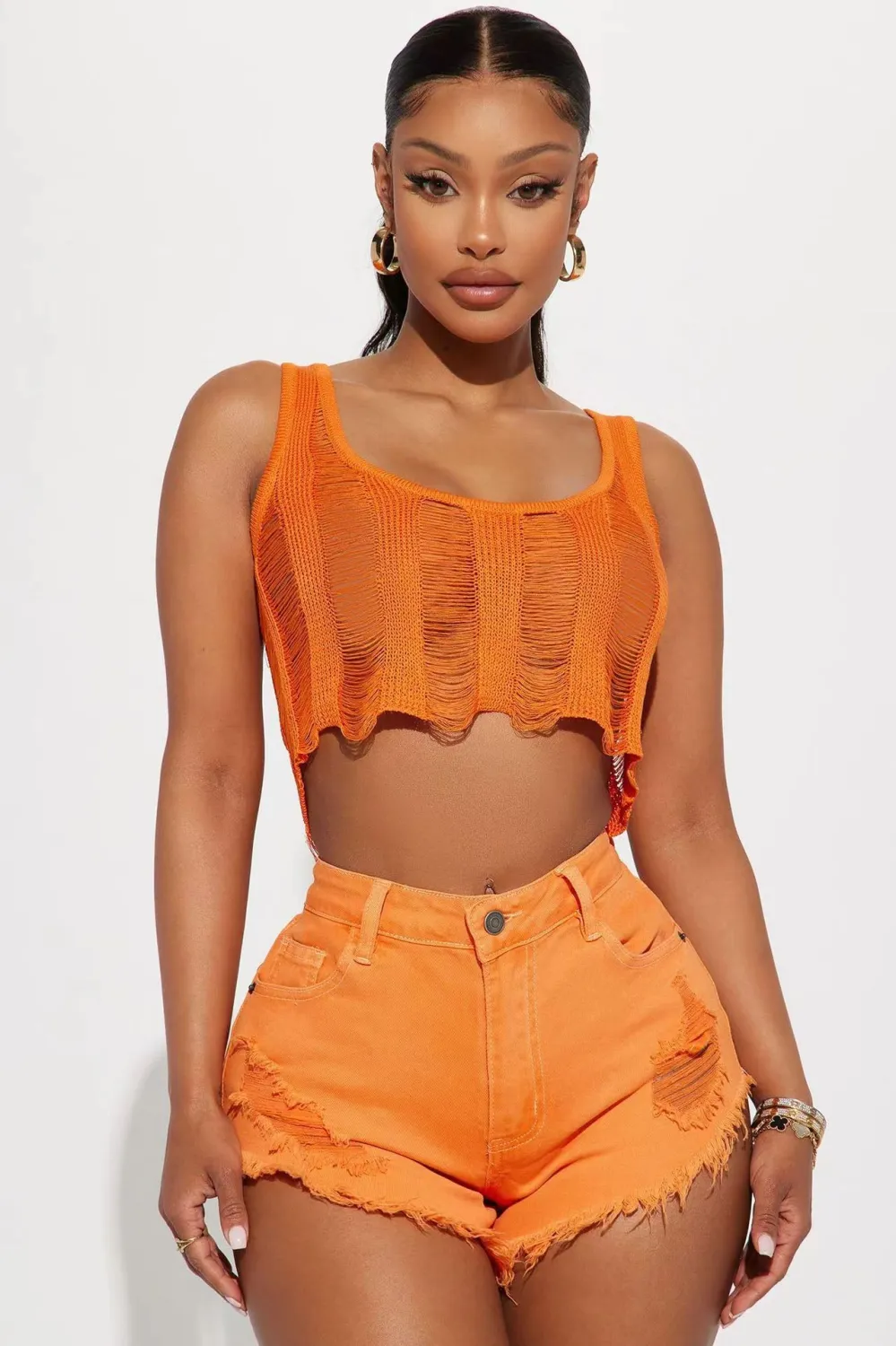 Ladies Fashion Casual Ripped Raw Denim Shorts - Image 7