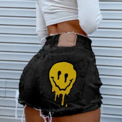 Trendy Denim Shorts Women's Print Fashion Booty Shorts