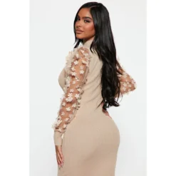 Women's Petal Mesh Sleeve One-piece Collar Dress