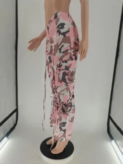 Camouflage Pattern Pleated Strings Pants