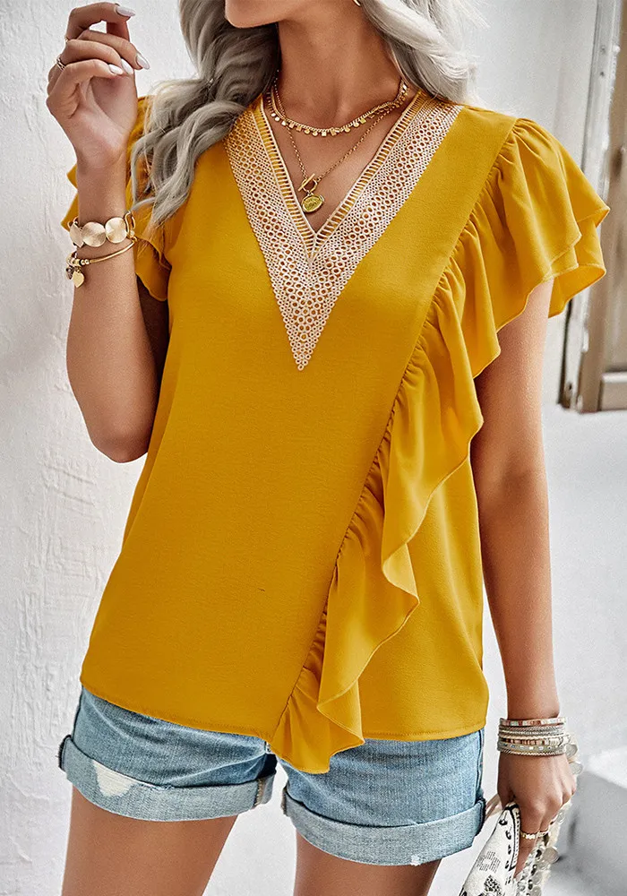 Ladies Short Sleeve Ruffle Top