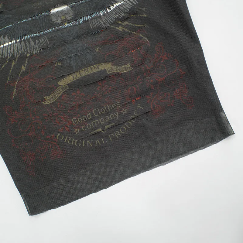 Women Printed Long Sleeve Sexy See-Through Crop Top - Image 8