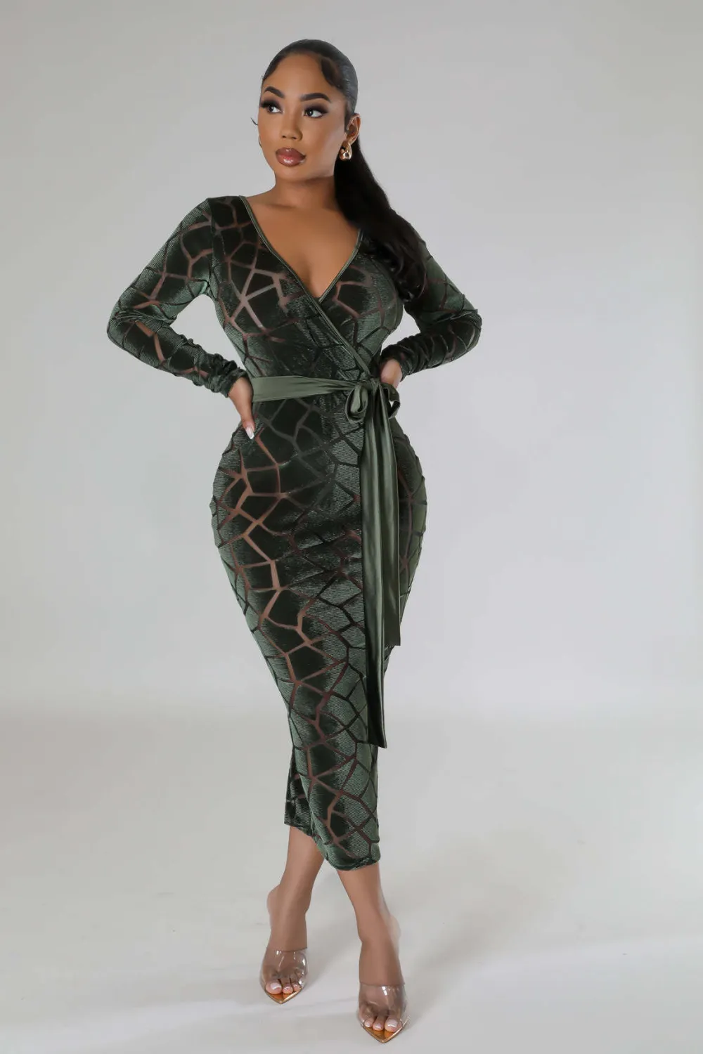 Women's Flocked Long Sleeve V-Neck Nightclub Dress - Image 12